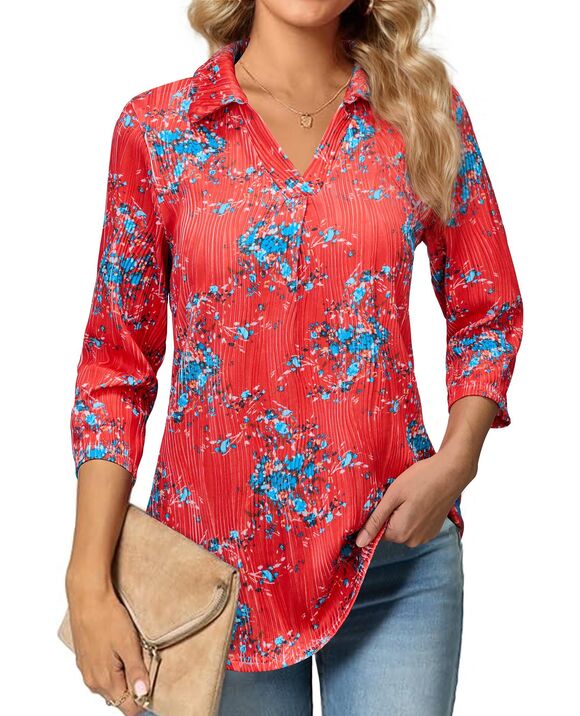 None Tops - 3/4 Sleeve Casual Floral Top, SIZE 2XL, 7I-160T008